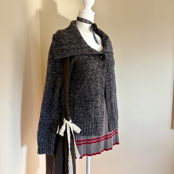 Vintage Y2K wool knit twee lolita babydoll gray sweater grunge coquette winter S - Picture 3 of 11